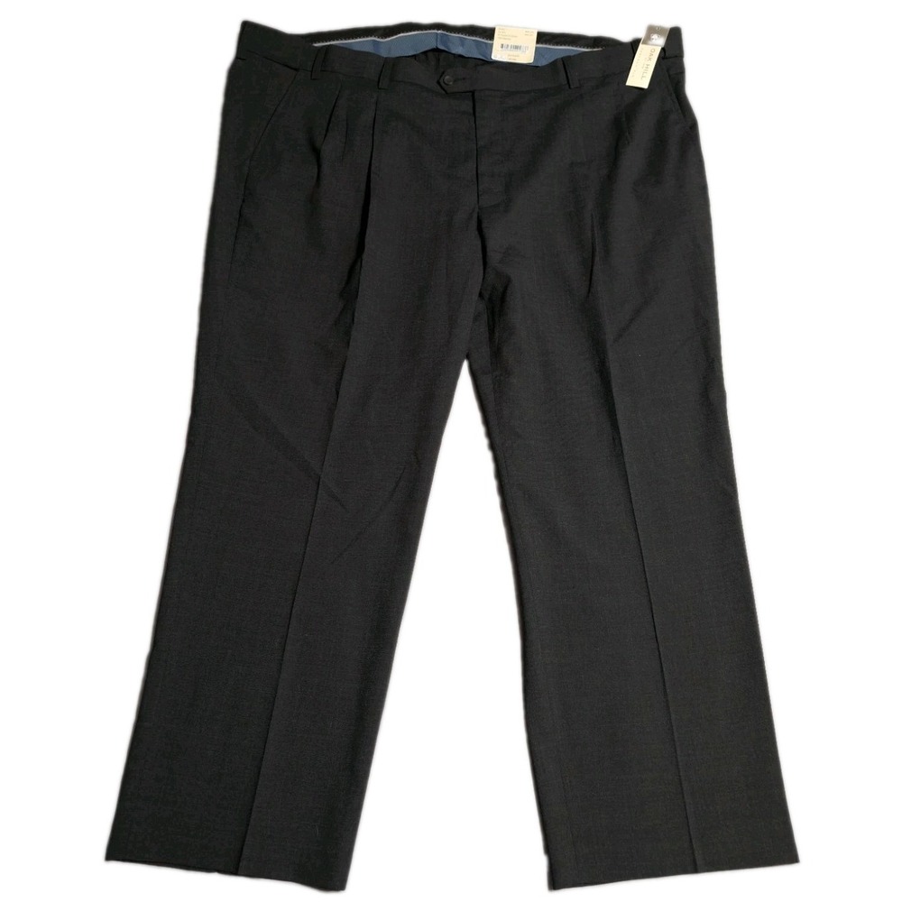 Oak Hill Perfect Fit Dress Pants Mens 54x30 Charcoal Wool Blend Pleated NWT